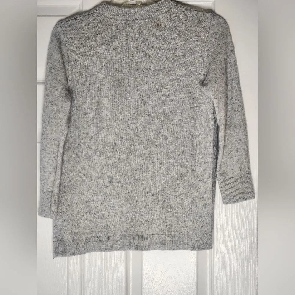 J.Crew M Gray Black 3/4 Slvs WOOL Blend Knitted Ski Print Women's Sweater